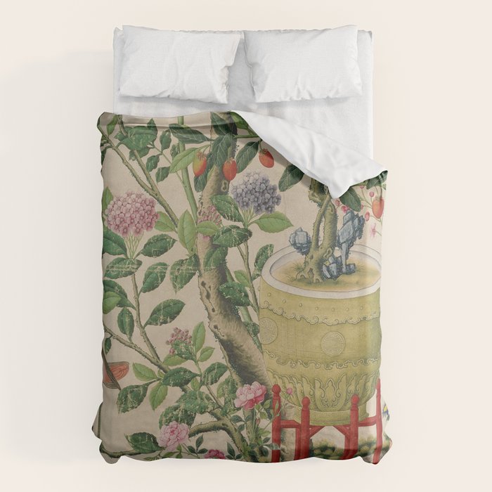 Antique 18th Century Chinoiserie Camellia Fruit Garden Duvet Cover Gallery Image 6