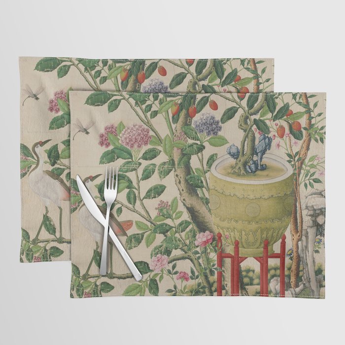 Antique 18th Century Chinoiserie Camellia Fruit Garden Placemat Gallery Image 1