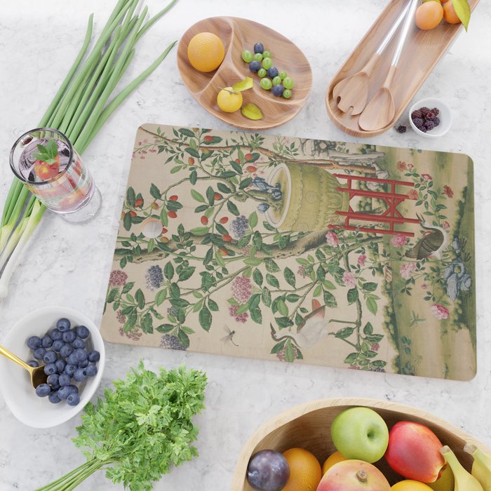 Antique 18th Century Chinoiserie Camellia Fruit Garden Cutting Board Gallery Image 2