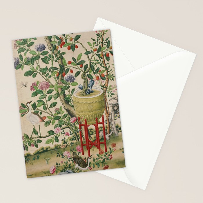 Antique 18th Century Chinoiserie Camellia Fruit Garden Stationery Card Gallery Image 2