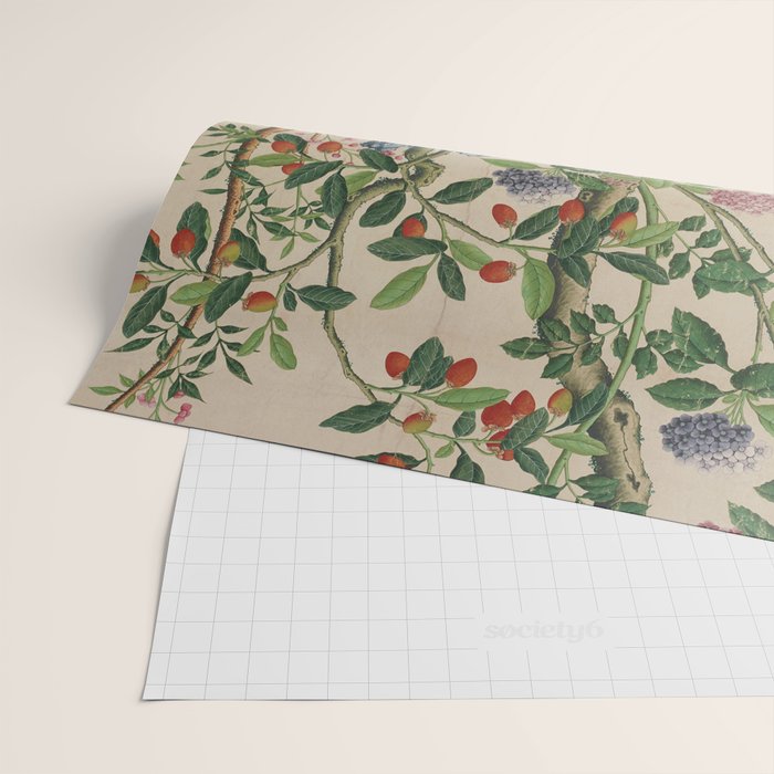 Antique 18th Century Chinoiserie Camellia Fruit Garden Wrapping Paper Gallery Image 2