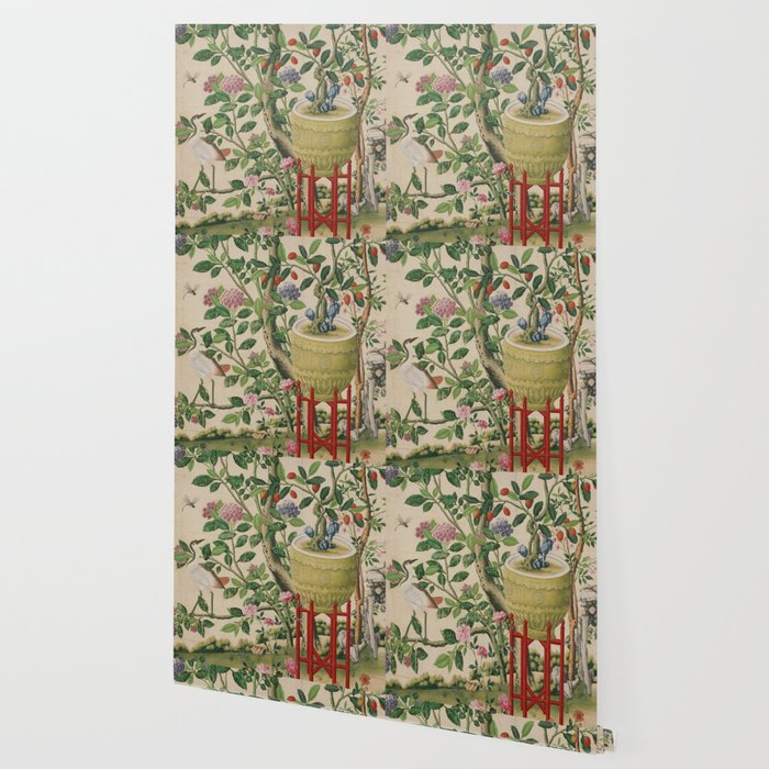 Antique 18th Century Chinoiserie Camellia Fruit Garden Wallpaper Gallery Image 2