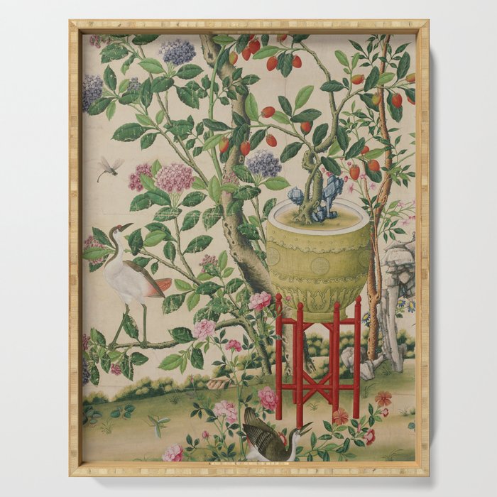 Antique 18th Century Chinoiserie Camellia Fruit Garden Serving Tray Gallery Image 1