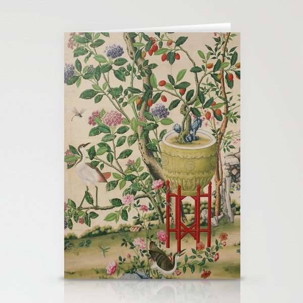 Antique 18th Century Chinoiserie Camellia Fruit Garden Stationery Card Gallery Image 1