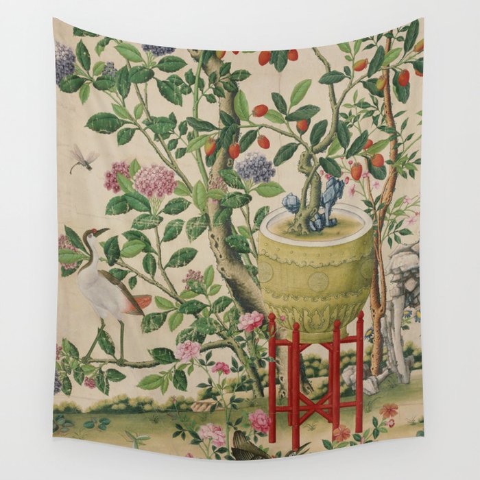 Antique 18th Century Chinoiserie Camellia Fruit Garden Wall Tapestry Gallery Image 4