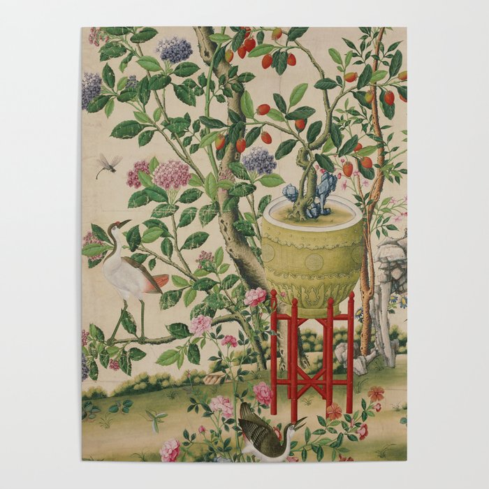 Antique 18th Century Chinoiserie Camellia Fruit Garden Poster Gallery Image 4
