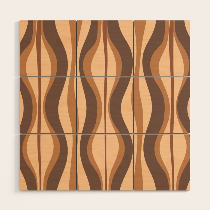 Hourglass Abstract Midcentury Modern Retro Mod Pattern in Coffee Brown Wood Wall Art Gallery Image 1