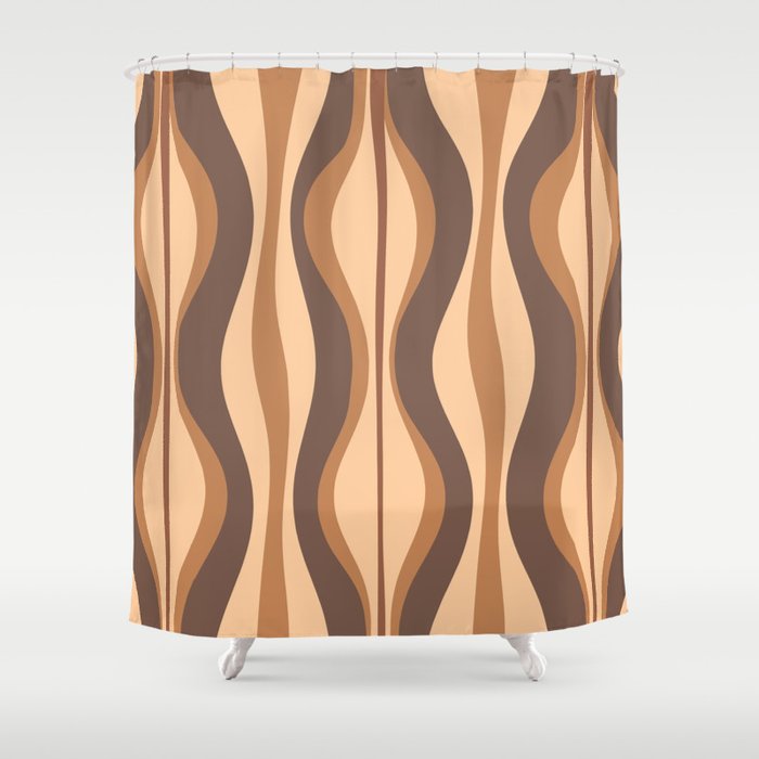 Hourglass Abstract Midcentury Modern Retro Mod Pattern in Coffee Brown Shower Curtain Gallery Image 1