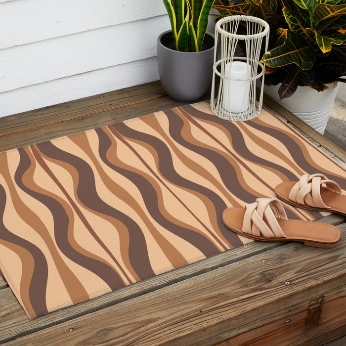 Hourglass Abstract Midcentury Modern Retro Mod Pattern in Coffee Brown Outdoor Rug Gallery Image 2