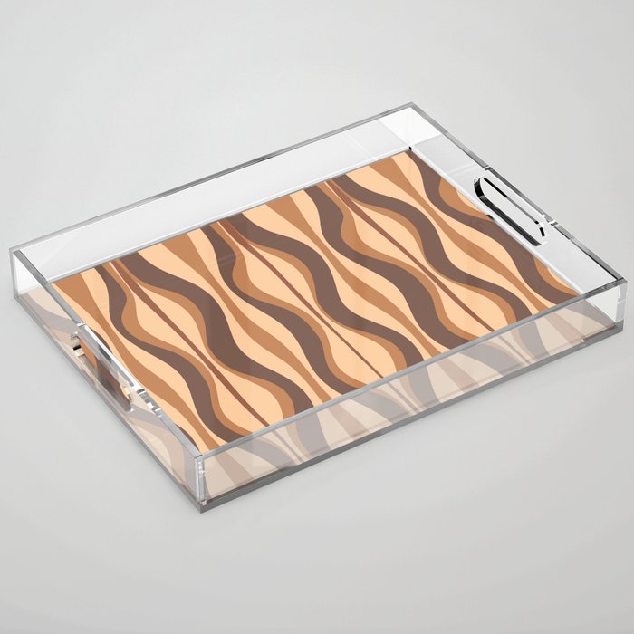 Hourglass Abstract Midcentury Modern Retro Mod Pattern in Coffee Brown Acrylic Tray Gallery Image 1