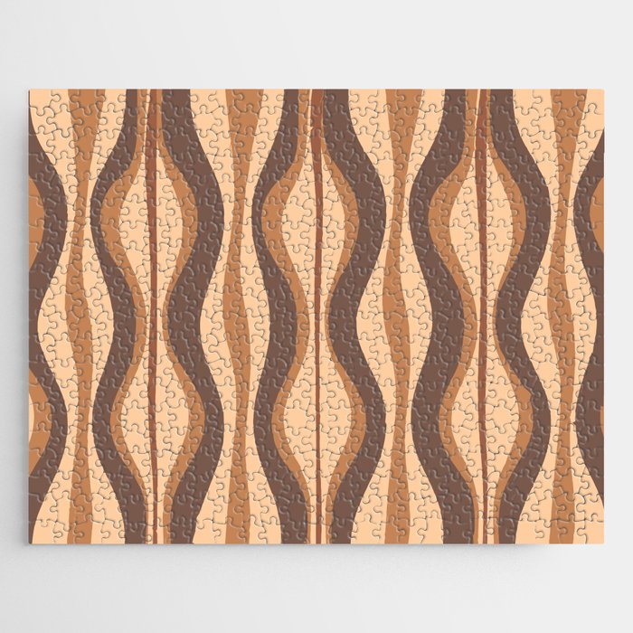 Hourglass Abstract Midcentury Modern Retro Mod Pattern in Coffee Brown Jigsaw Puzzle Gallery Image 1