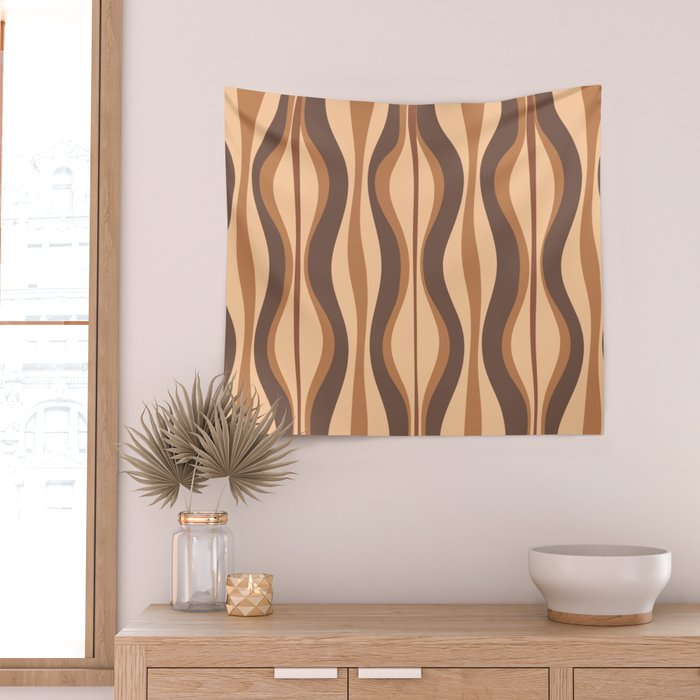 Hourglass Abstract Midcentury Modern Retro Mod Pattern in Coffee Brown Wall Tapestry Gallery Image 2