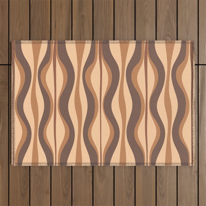 Hourglass Abstract Midcentury Modern Retro Mod Pattern in Coffee Brown Outdoor Rug Gallery Image 1