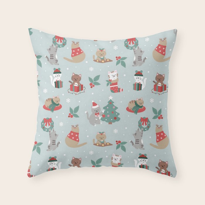 Christmas Festive Cute Holiday Kittens Throw Pillow Gallery Image 1
