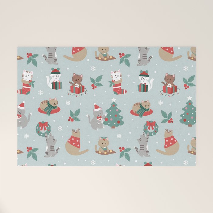Christmas Festive Cute Holiday Kittens Welcome Mat Gallery Image 1