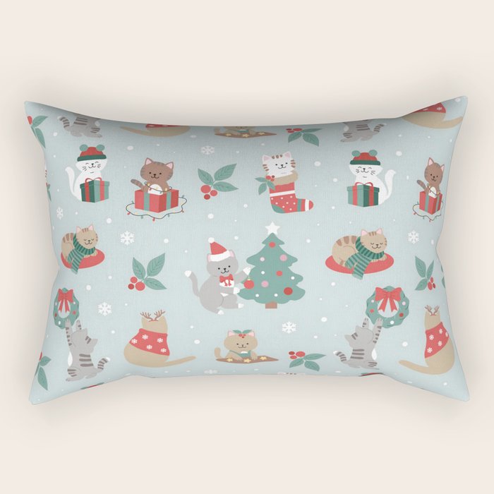 Christmas Festive Cute Holiday Kittens Rectangular Pillow Gallery Image 2