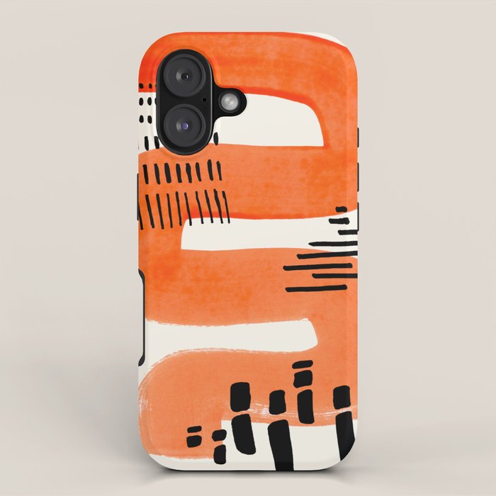 Mid Century Modern abstract Minimalist Fun Colorful Shapes Patterns Orange Watercolor Wiggle Stroke iPhone Case Gallery Image 1