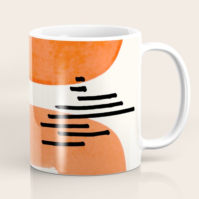 Mid Century Modern abstract Minimalist Fun Colorful Shapes Patterns Orange Watercolor Wiggle Stroke Coffee Mug Gallery Image 1