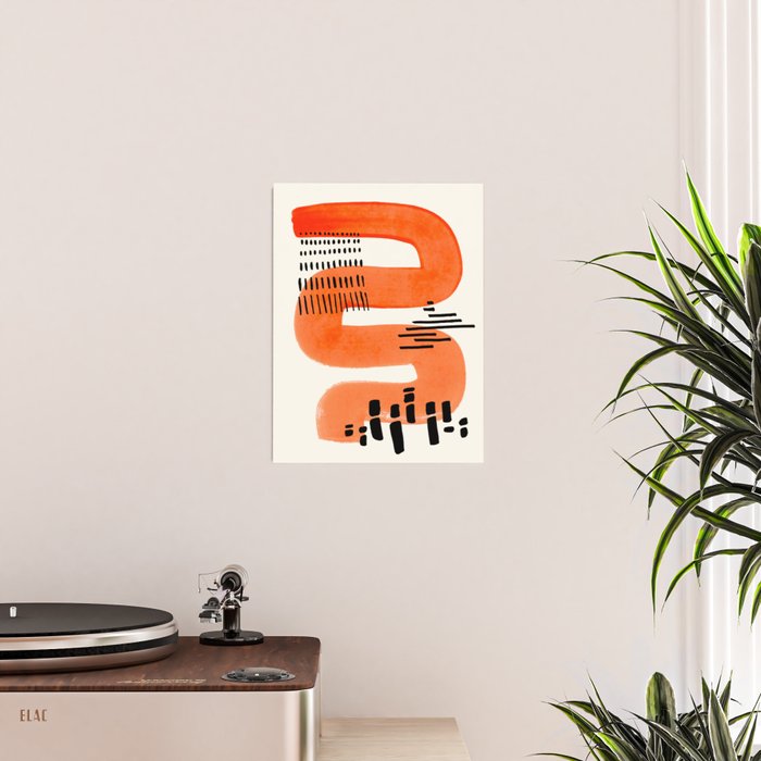 Mid Century Modern abstract Minimalist Fun Colorful Shapes Patterns Orange Watercolor Wiggle Stroke Poster Gallery Image 2