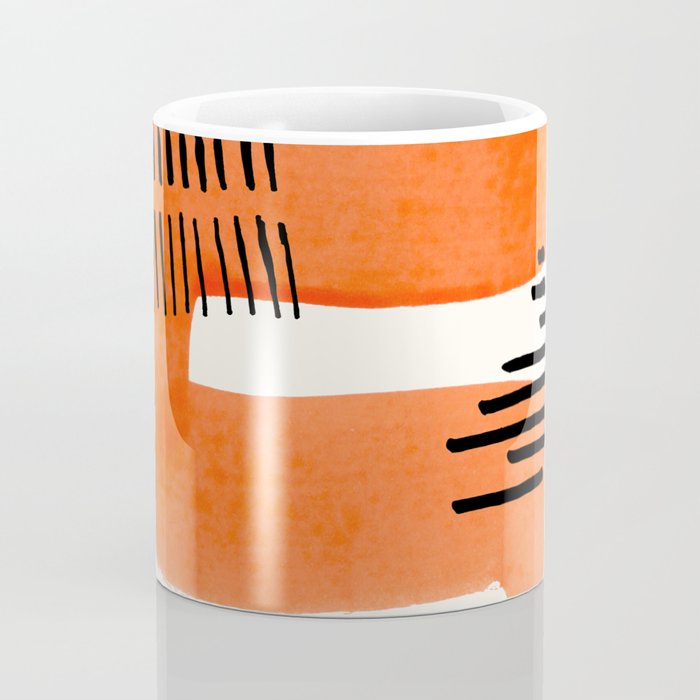 Mid Century Modern abstract Minimalist Fun Colorful Shapes Patterns Orange Watercolor Wiggle Stroke Coffee Mug Gallery Image 4