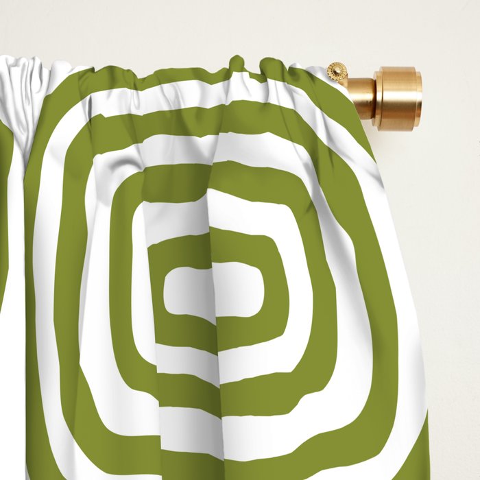 Mid Century Modern Atomic Rings Pattern Olive Green 3 Window Curtain Gallery Image 2