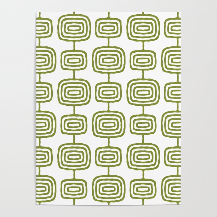 Mid Century Modern Atomic Rings Pattern Olive Green 3 Poster Gallery Image 1