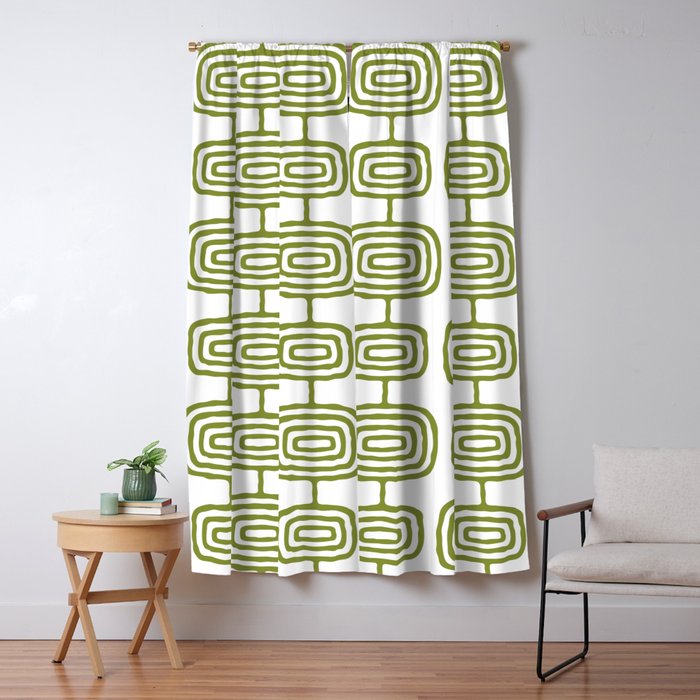 Mid Century Modern Atomic Rings Pattern Olive Green 3 Window Curtain Gallery Image 5