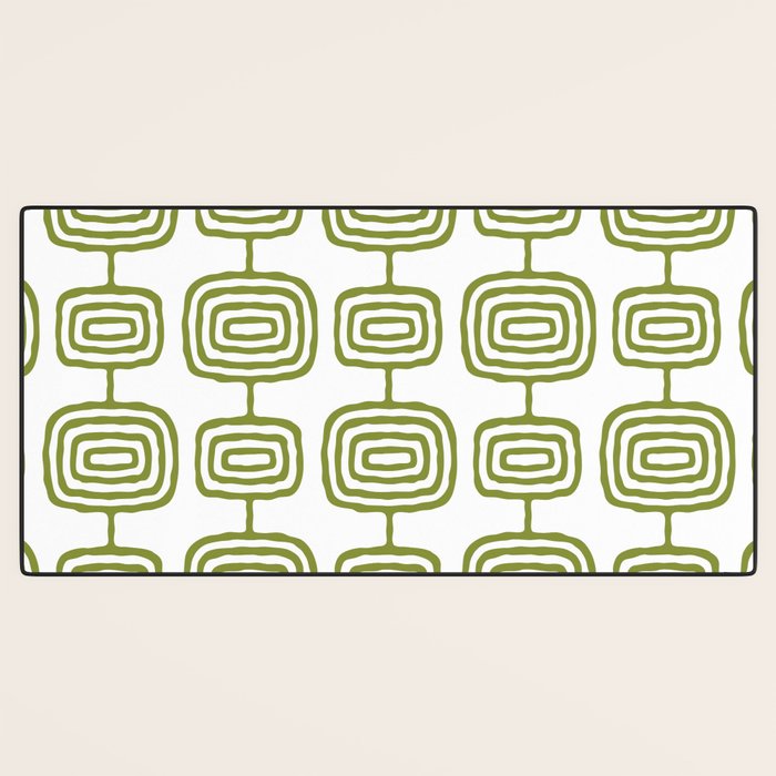 Mid Century Modern Atomic Rings Pattern Olive Green 3 Desk Mat Gallery Image 3