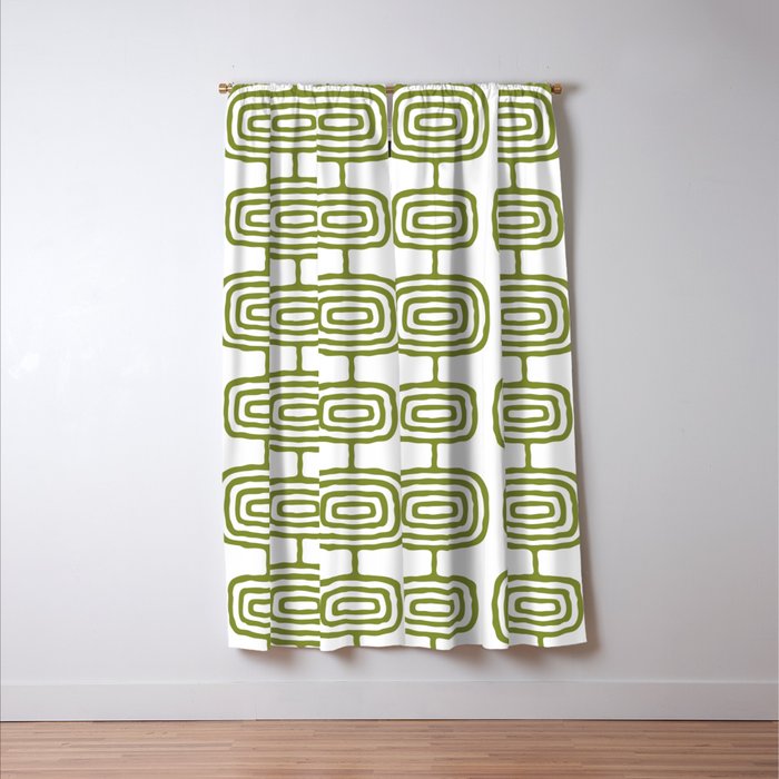 Mid Century Modern Atomic Rings Pattern Olive Green 3 Window Curtain Gallery Image 3
