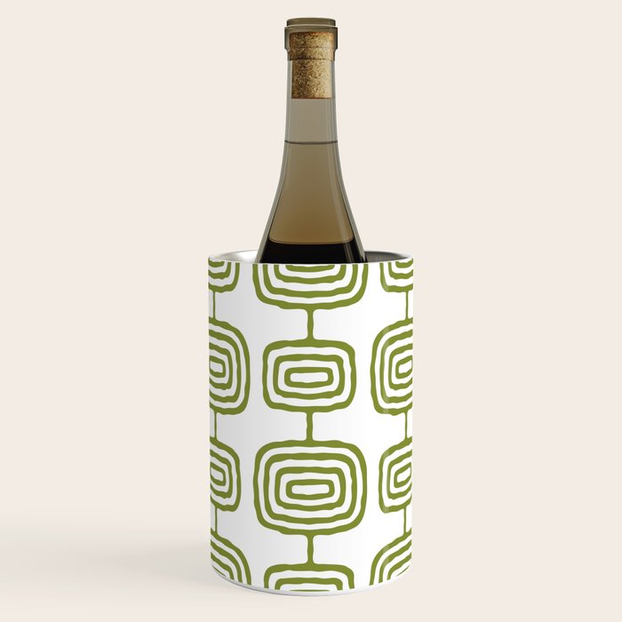 Mid Century Modern Atomic Rings Pattern Olive Green 3 Wine Chiller Gallery Image 1