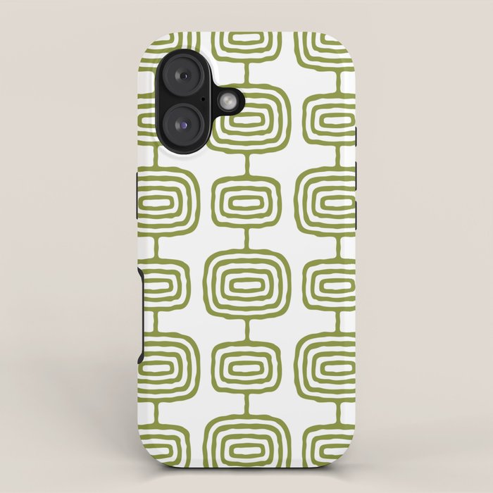 Mid Century Modern Atomic Rings Pattern Olive Green 3 iPhone Case Gallery Image 1