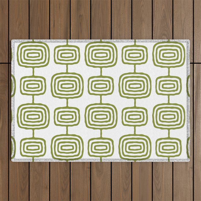 Mid Century Modern Atomic Rings Pattern Olive Green 3 Outdoor Rug Gallery Image 1