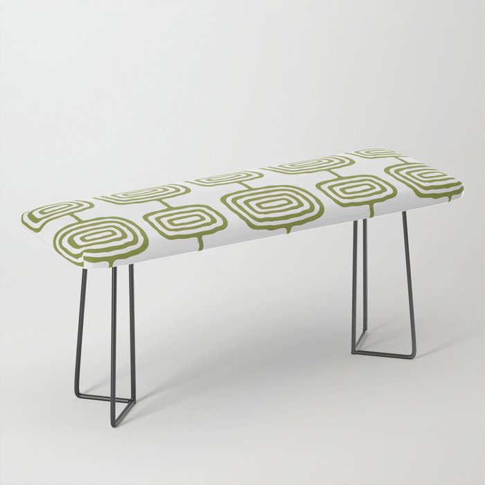 Mid Century Modern Atomic Rings Pattern Olive Green 3 Bench Gallery Image 1