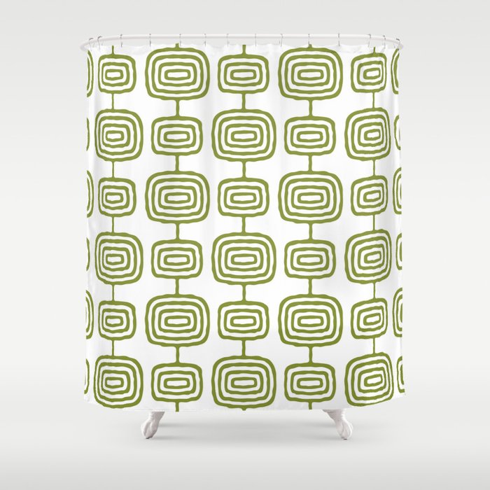 Mid Century Modern Atomic Rings Pattern Olive Green 3 Shower Curtain Gallery Image 1