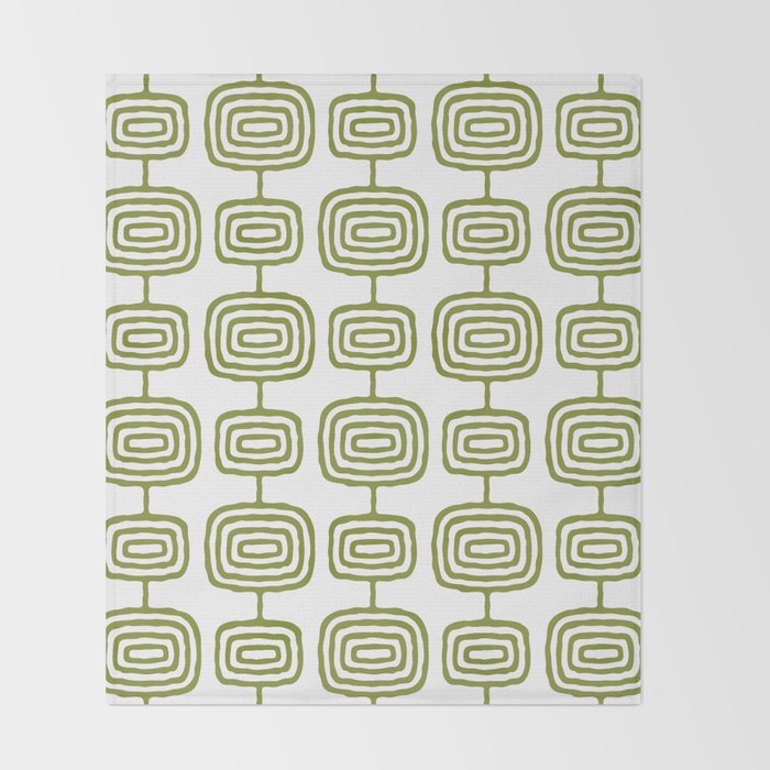 Mid Century Modern Atomic Rings Pattern Olive Green 3 Throw Blanket Gallery Image 2