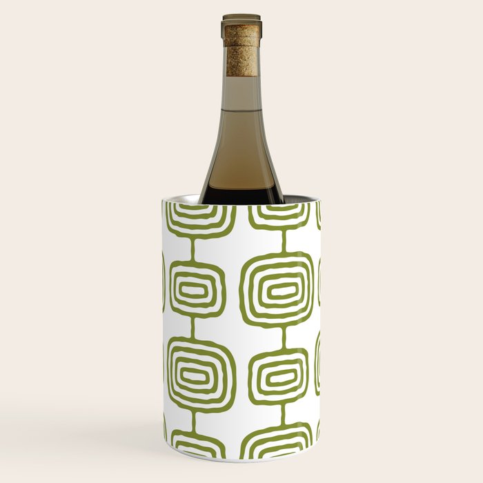 Mid Century Modern Atomic Rings Pattern Olive Green 3 Wine Chiller Gallery Image 2
