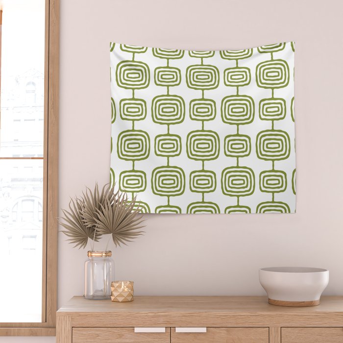 Mid Century Modern Atomic Rings Pattern Olive Green 3 Wall Tapestry Gallery Image 2