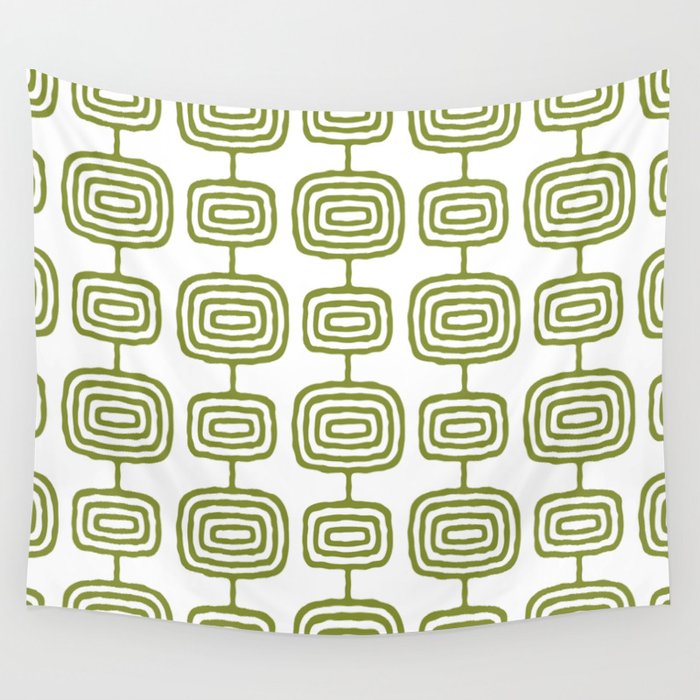 Mid Century Modern Atomic Rings Pattern Olive Green 3 Wall Tapestry Gallery Image 4