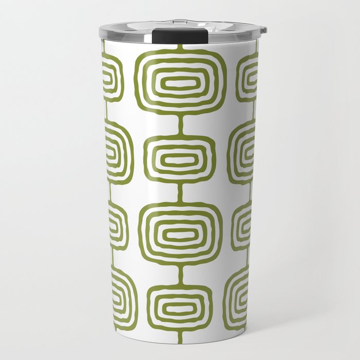 Mid Century Modern Atomic Rings Pattern Olive Green 3 Travel Mug Gallery Image 1