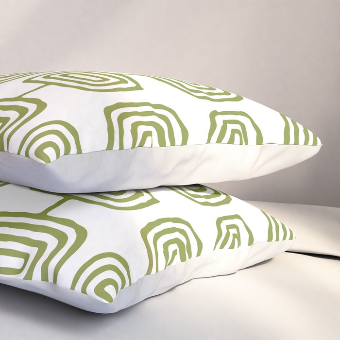 Mid Century Modern Atomic Rings Pattern Olive Green 3 Pillow Sham Gallery Image 3