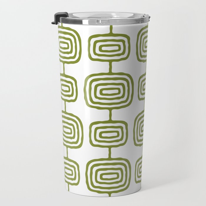 Mid Century Modern Atomic Rings Pattern Olive Green 3 Travel Mug Gallery Image 3