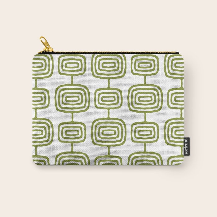 Mid Century Modern Atomic Rings Pattern Olive Green 3 Carry All Pouch Gallery Image 1