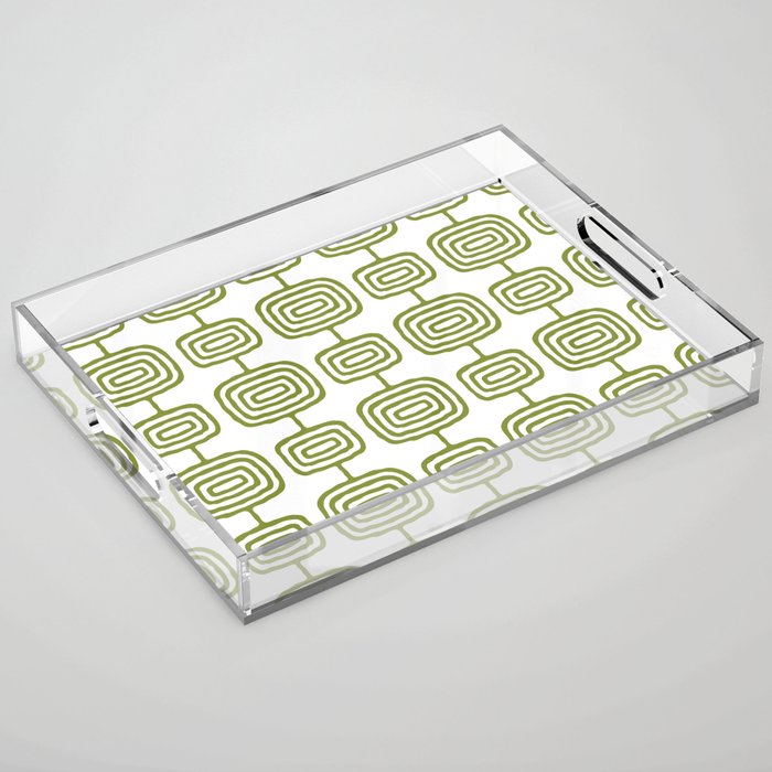 Mid Century Modern Atomic Rings Pattern Olive Green 3 Acrylic Tray Gallery Image 1