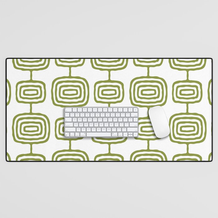 Mid Century Modern Atomic Rings Pattern Olive Green 3 Desk Mat Gallery Image 1