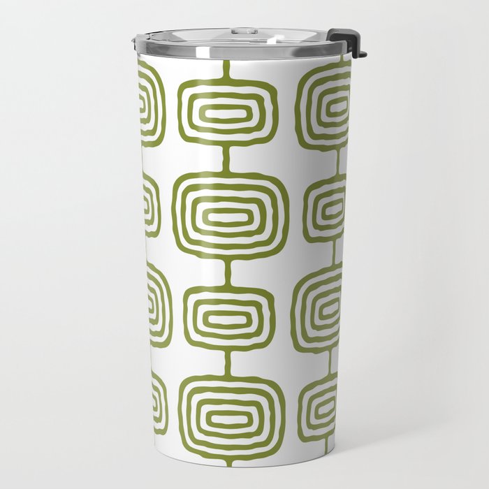 Mid Century Modern Atomic Rings Pattern Olive Green 3 Travel Mug Gallery Image 2