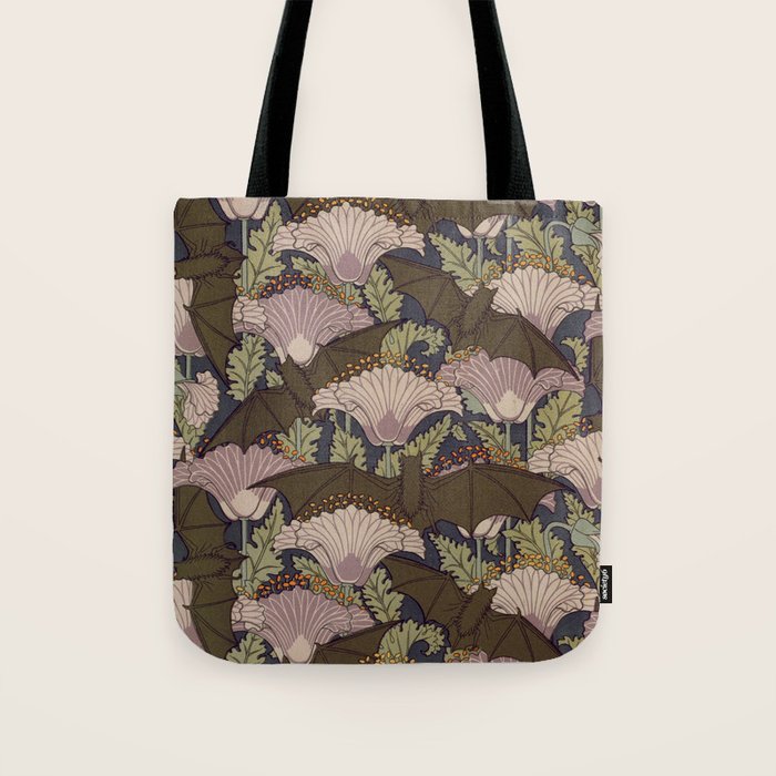 Vintage Art Deco Bat and Flowers Tote Bag Gallery Image 1