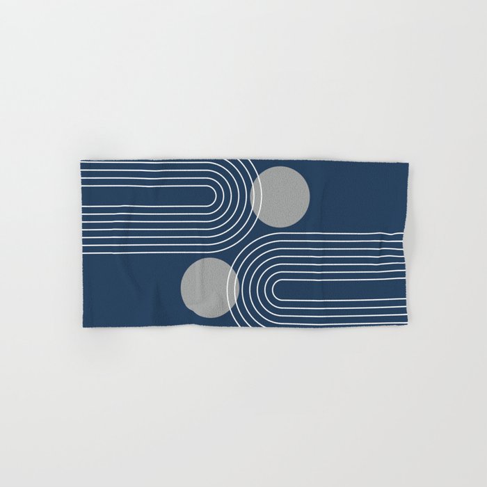 Mid Century Modern Geometric 106 in Navy Blue and Grey (Rainbow and Sun Abstraction) Bath Towel Gallery Image 1
