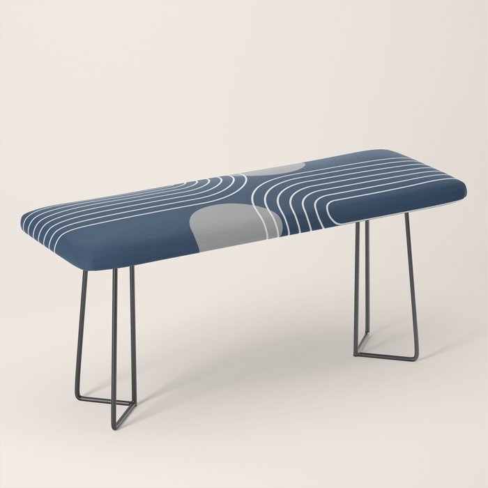 Mid Century Modern Geometric 106 in Navy Blue and Grey (Rainbow and Sun Abstraction) Bench Gallery Image 1