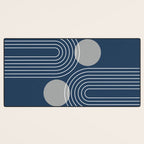 Mid Century Modern Geometric 106 in Navy Blue and Grey (Rainbow and Sun Abstraction) Desk Mat Gallery Image 3