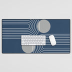 Mid Century Modern Geometric 106 in Navy Blue and Grey (Rainbow and Sun Abstraction) Desk Mat Gallery Image 1